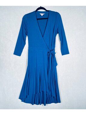 Lilly Pulitzer Wrap Dress Womens Small Blue Stretch Midi Quiet Luxury Costal